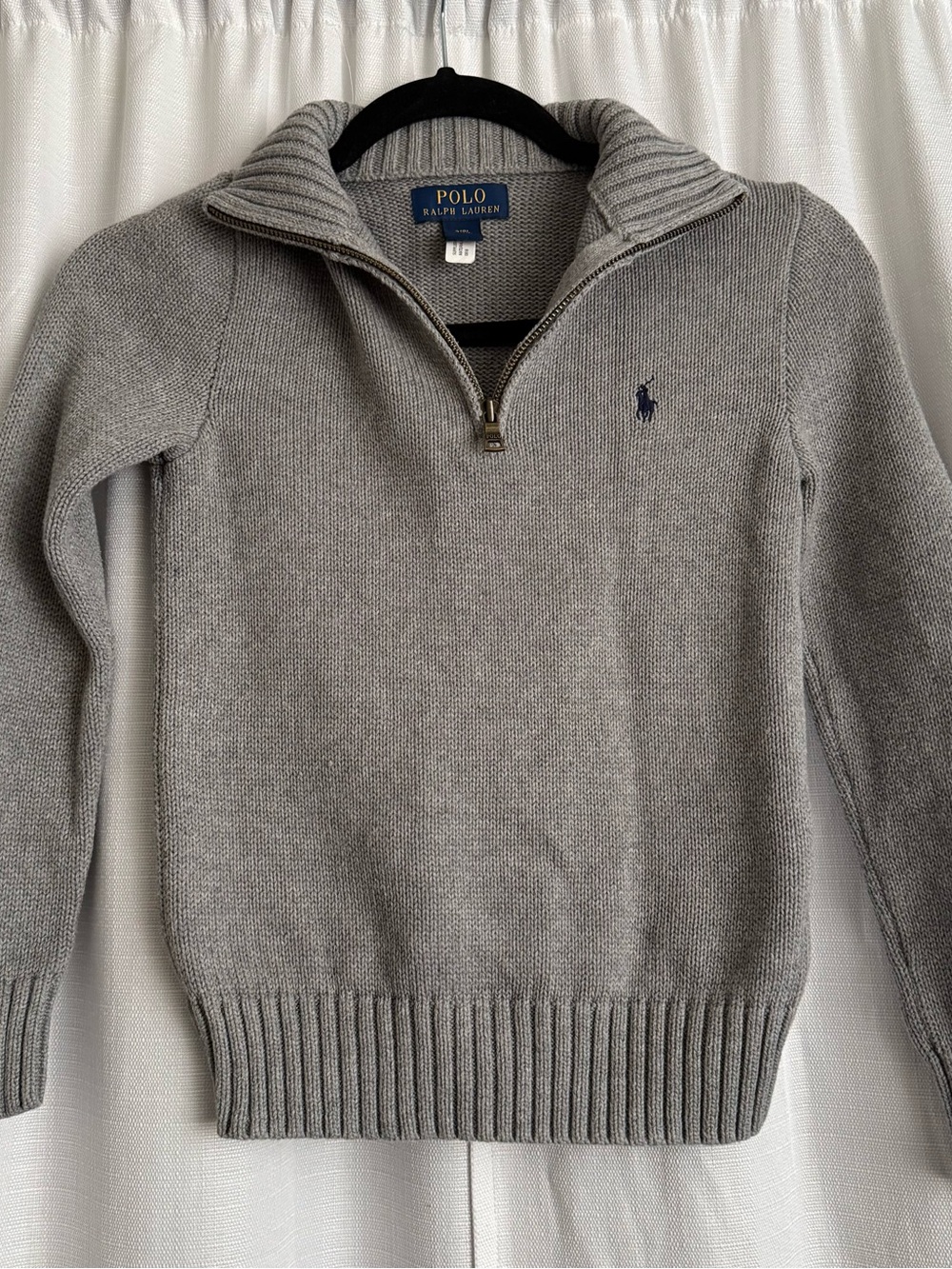 Polo by Ralph Lauren Light Gray Half-Zip Sweater with Navy Pony Big Kids